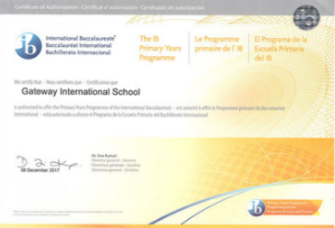 certification IB PYP Authorization Certificatee
